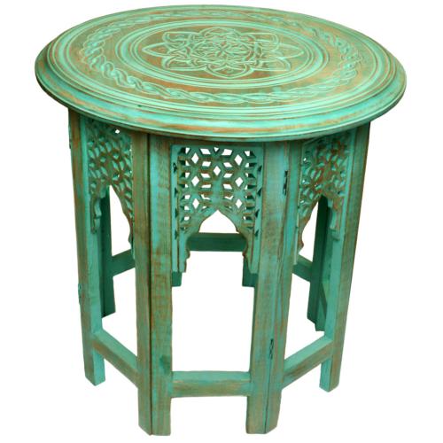 Coffee table mango wood round, green