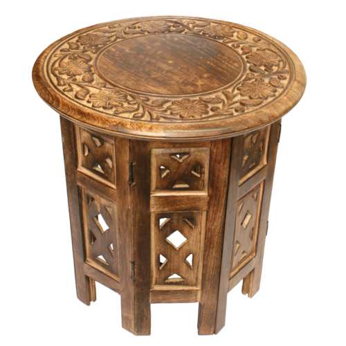 Coffee/Occasional table hand carved eco mango wood round, brown