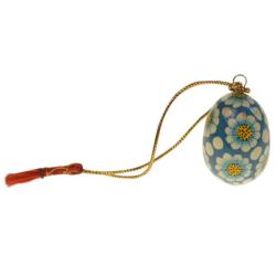 Hanging egg decoration, blue flowers on blue, papier maché, 4.5cm height