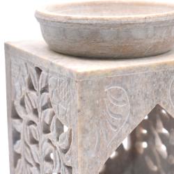 Oil burner holder carved soapstone, leaf design rectangular 8.5x8.5x14cm