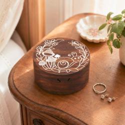 Puzzle Box Round Woodland Sheesham Wood 10 × 10 × 6cm