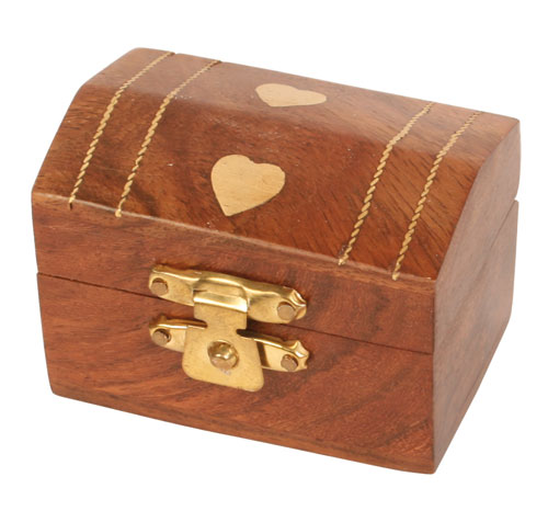 Wooden box with brass inlay hearts