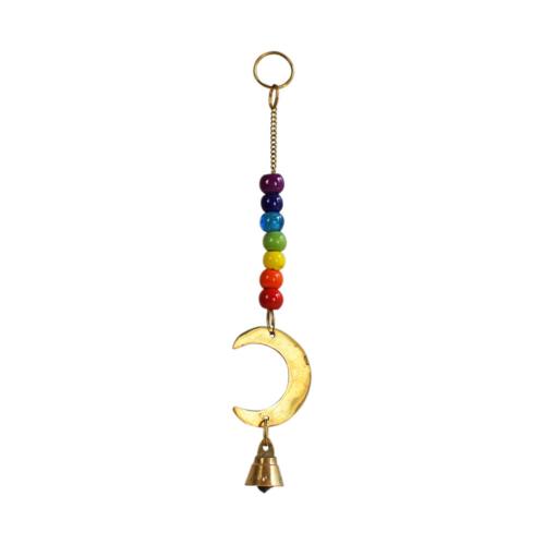 Hanging windchime with Chakra Beads, Moon, recycled brass 3.5 x 18.5cm