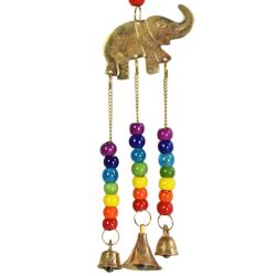 Hanging windchime with Chakra Beads, Elephant, recycled brass 6 x 28cm