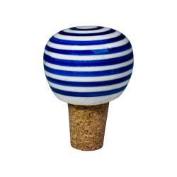 Cork wine bottle stopper, round, white with blue stripes