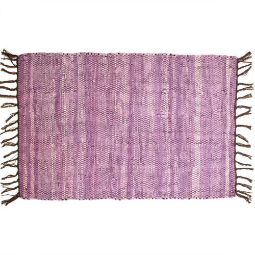 Rag rug recycled leather handmade purple 100x150cm