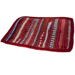 Rag place mat rectangular recycled cotton & polyester handmade red 20x30cm