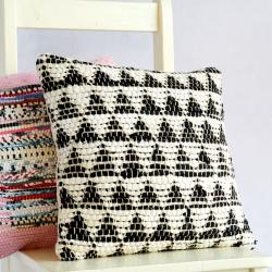Chindi rag cushion recycled cotton handmade black cream triangles 40x40cm