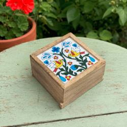Secret Lock Box Mango Wood with Tile - 2 Birds + Floral