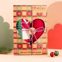 2 Christmas Tea Towels in Heart Cut Out Box Recycled Cotton