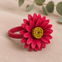 Ring Leather Red Flower