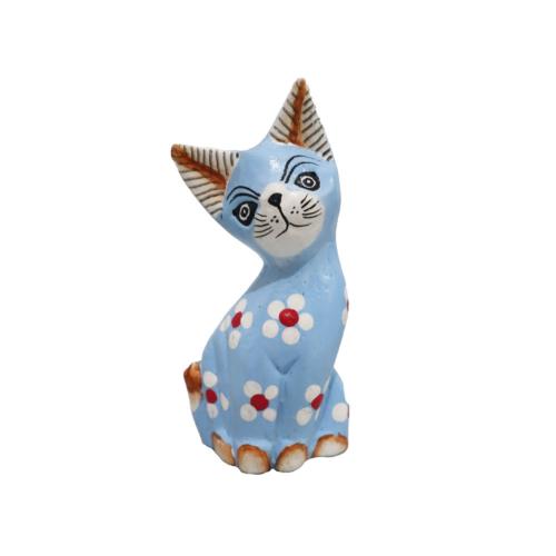 Blue Flower Cat Albesia Wood 6 x 4 x 11cm
