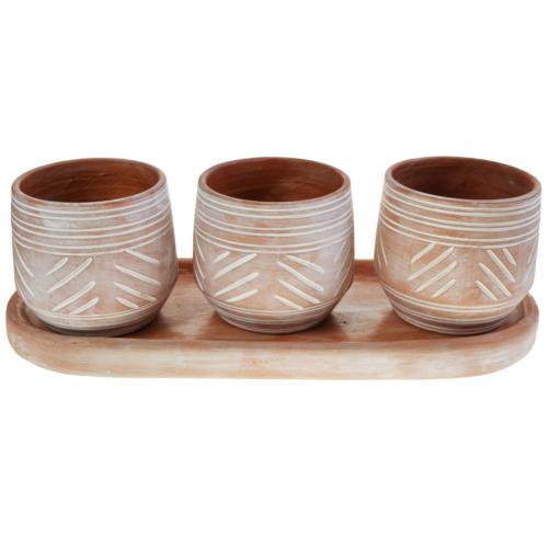 Set of 3 terracotta planters on stand 34x13cm