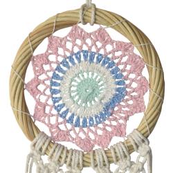 Dreamcatcher on bamboo frame, 17cm diameter pink blue white green