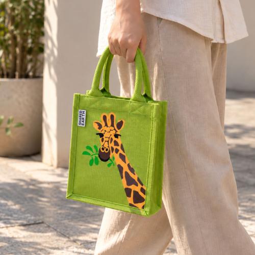 Jute shopping bag, small, giraffe 20x25cm