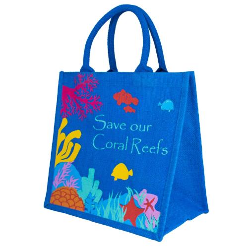 Jute shopping bag, save our coral reefs