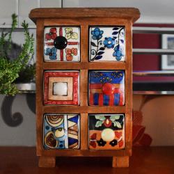 Wooden mini chest with 6 brightly coloured drawers 16.5 x 24 x 11cm
