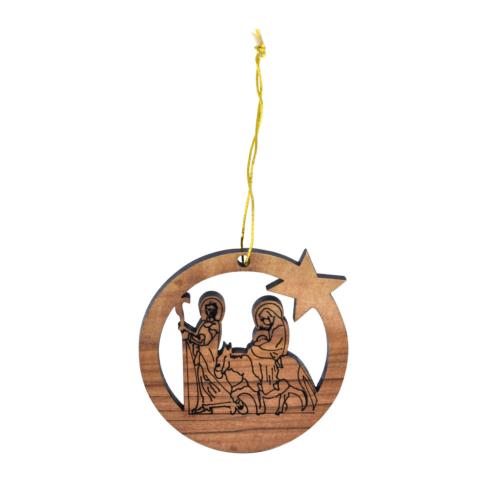 Hanging Christmas decoration, olive wood, Mary and Joseph 5.5cm diameter