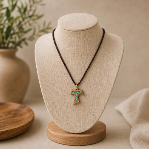 Pendant olive wood, cross with Mother of Pearl, 2.5 x 3cm