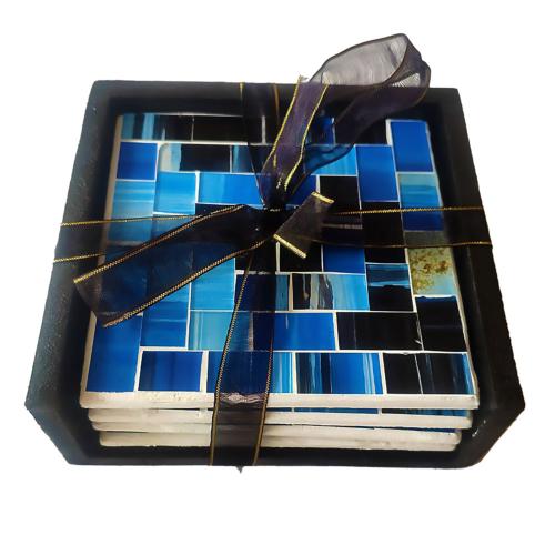 Set of 4 coasters mosaic blue