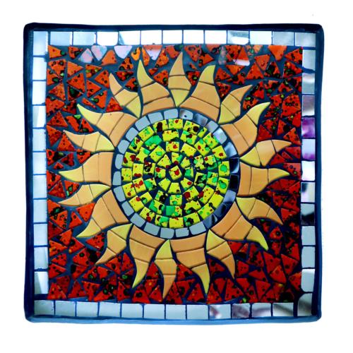 Curved plate glass mosaic, sun design 30 x 30 x 9cm