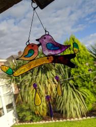 Suncatcher 2 birds on branch 15x15cm