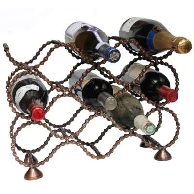 Wine rack, recycled bike chain, for 10 + 3 bottles