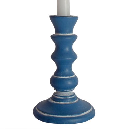 Candlestick/holder hand carved eco-friendly mango wood blue 15cm height