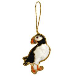 Hanging decoration, embroidered velvet, puffin