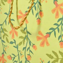 Gift Bag Handmade Paper Floral Design on Lime 13 x 18 x 7cm