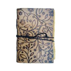 Notebook Leather Bound Leaves/Flowers Brown 13 x 18cm