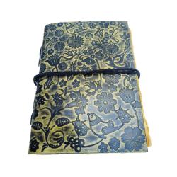 Notebook Leather Bound Floral Yellow 13 x 18cm