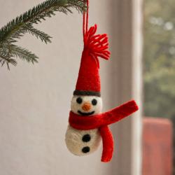 Hanging Decoration Handcrafted Felt Snowman + Scarf 7 x 12cm
