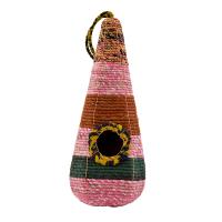 Bird house, woven recycled saris on frame, tall triangle