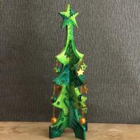 Christmas tree, wood with stars and baubles, green 41cm