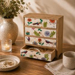 4 Drawer Chest Hand Painted Wood Storage Cabinet 30x14x36cm