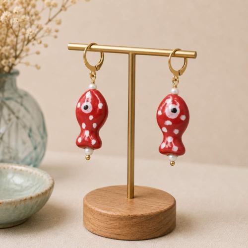 Earrings Ceramic Red Fish