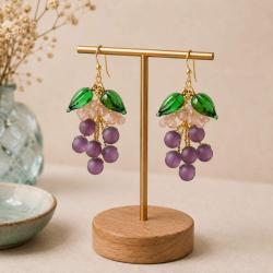 Earrings Beaded Leaves and Berries 3 x 4.5cm