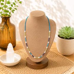 Necklace Blue Beads with Larger White Beads