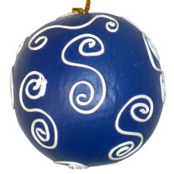 Hanging Christmas Bauble, Albesia Wood Blue With Scroll 6cm
