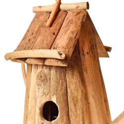 Hanging bird house driftwood with sloping roof, watering can shape 28x36cm