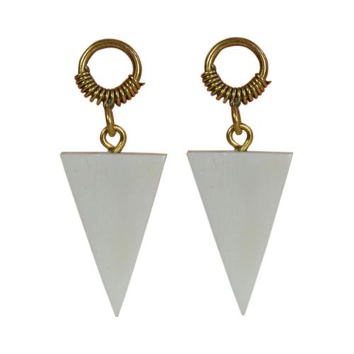 Earrings, Triangle white bone and brass 5 (L) x 2 (W) cm
