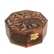 Jewellery/Trinket box elephant design octagonal eco mango wood 15x15x7cm