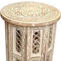Occasional/Tall Coffee Table hand carved eco mango wood round, whitewashed