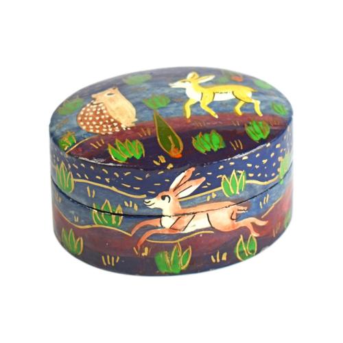 Oval Trinket Box, woodland animals, papier mâché, 6 x 5cm