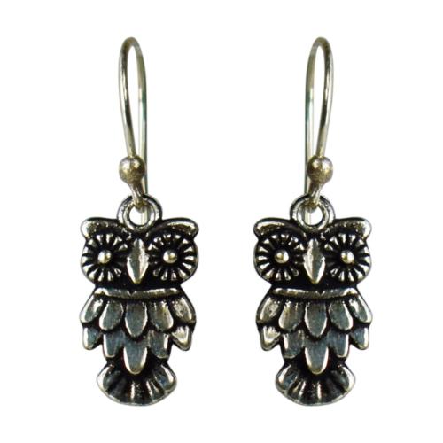 Earrings, silver colour, Owl