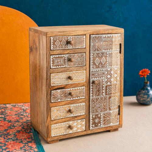 Mini Storage Chest Mango Wood Ethnic Pattern 26 × 15 × 32 cm