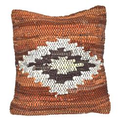 Rag cushion cover recycled leather handmade Aztec brown 40x40cm