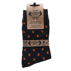 Socks Recycled Cotton / Polyester Stripes + Dots Grey Orange Shoe Size UK 7-11 Mens