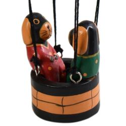 2 Dogs in a hot air balloon hand carved Albesia wood, 35cm x 11 cm
